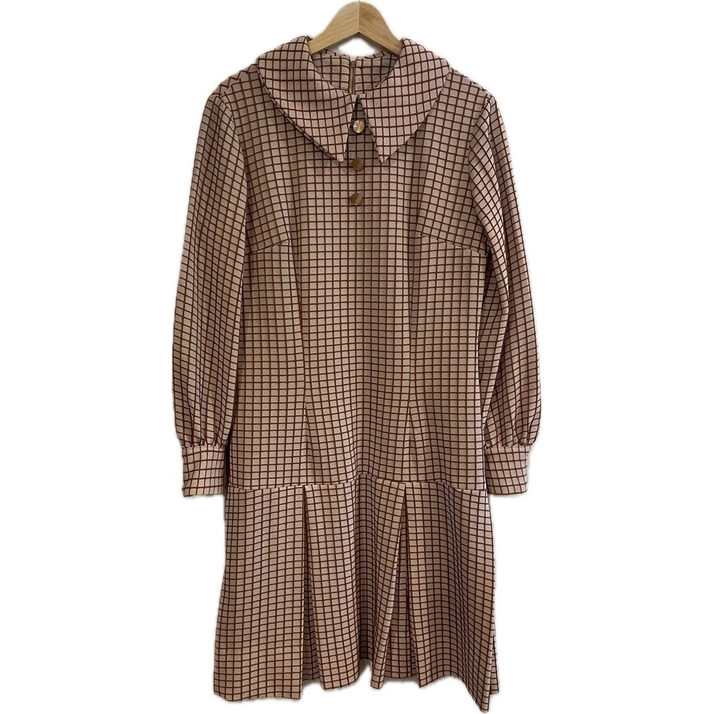 VTG 60s Mod Prairie Day Dress Peter Pan Collar Drop Waist Pleated Handmade